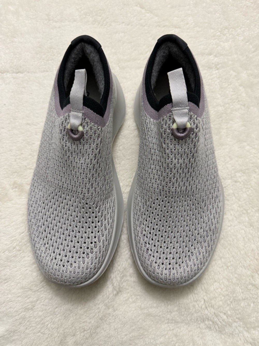 allbirds Women's Slip-On Knit Sneakers in Light Gray with Lavender Accent